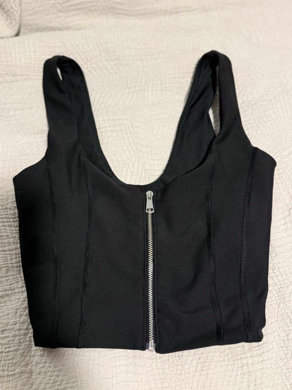 Black Zip-Front Sculpting Crop Top